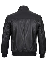 Men's Black Leather Cafe Racer Bomber Jacket